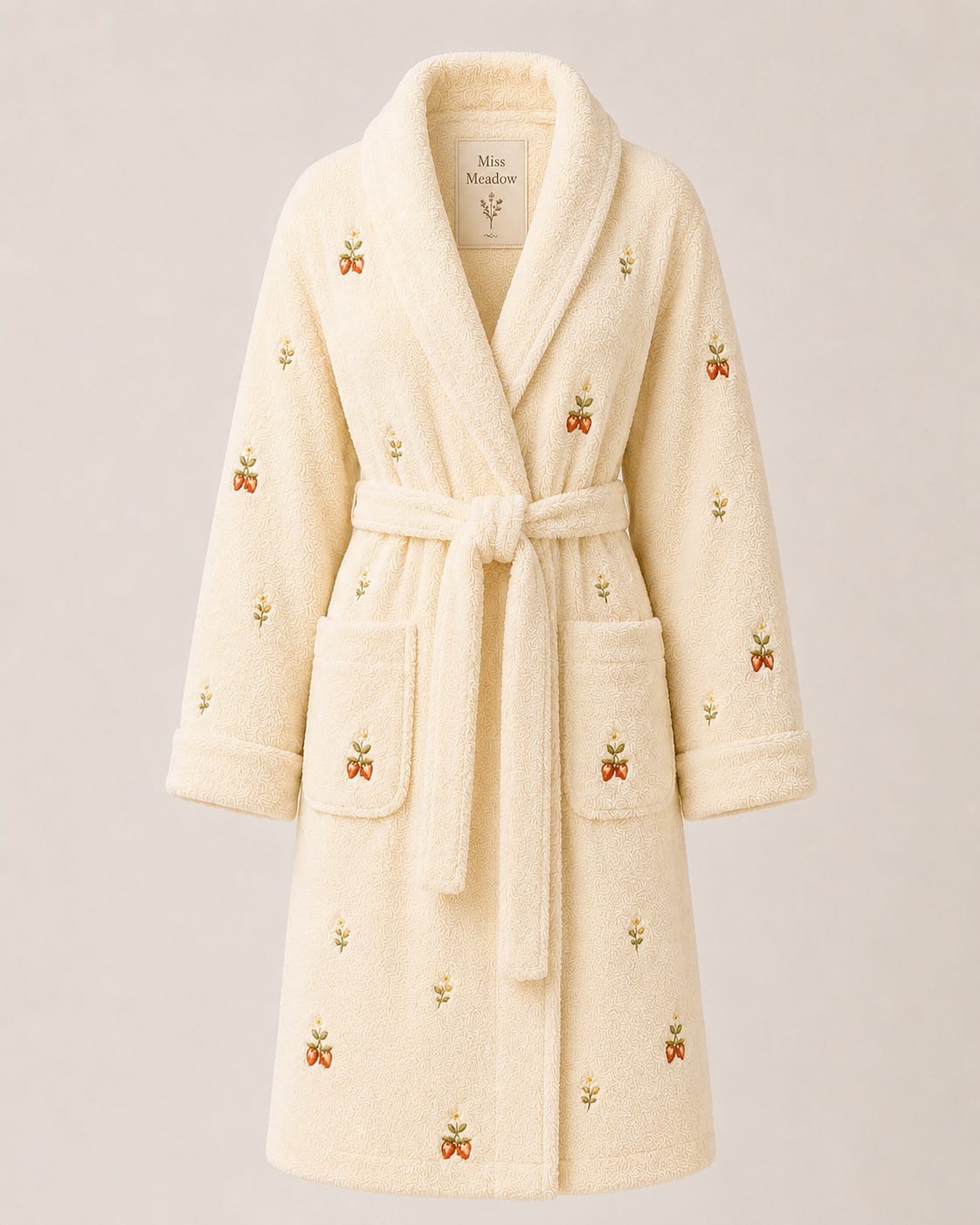 Miss Meadow Strawberry Bunny Terry Robe (Ivory)